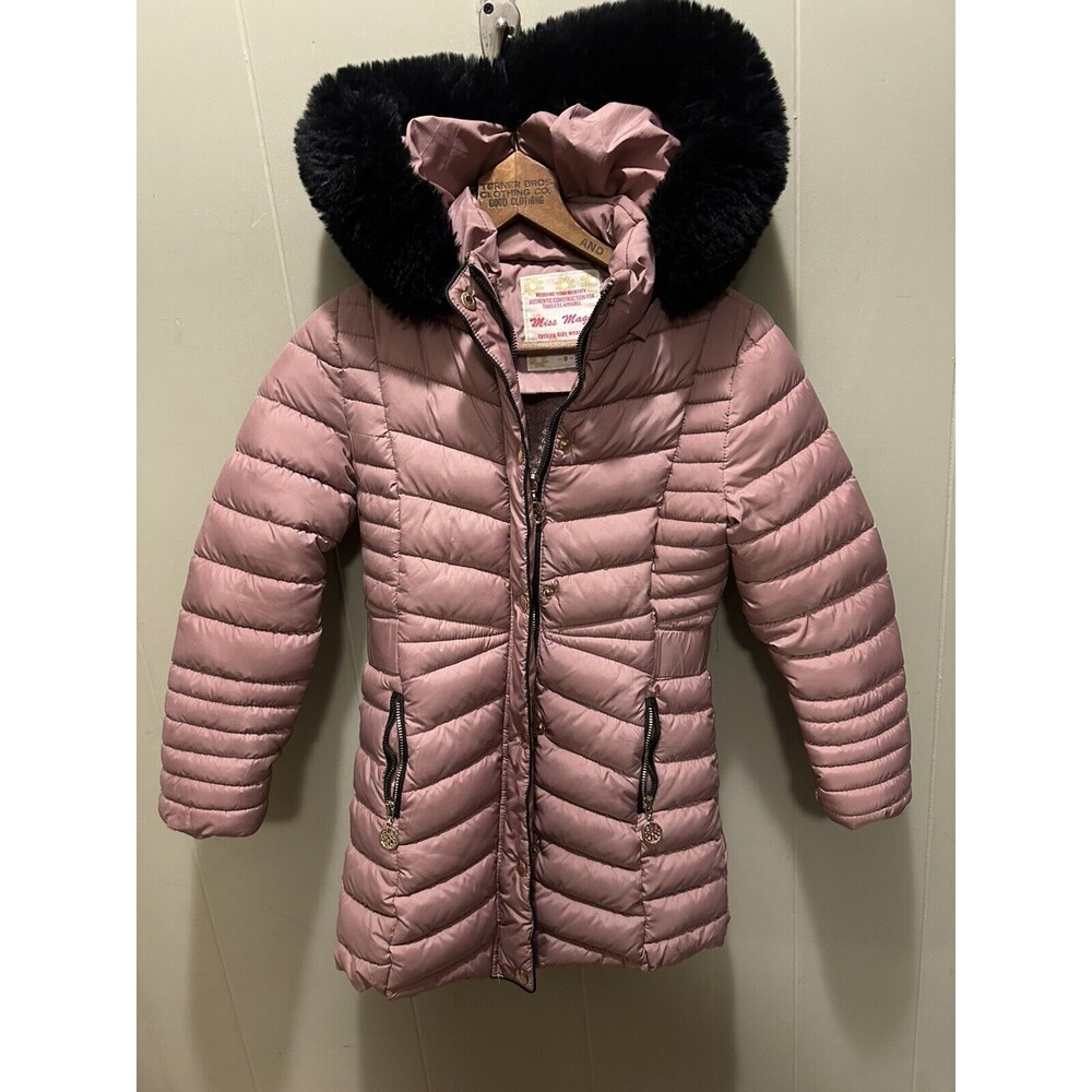 Miss Magic Kids Sherpa Lined Puffer Hooded Chore Outside Coat Jacket Sz 8 Pink